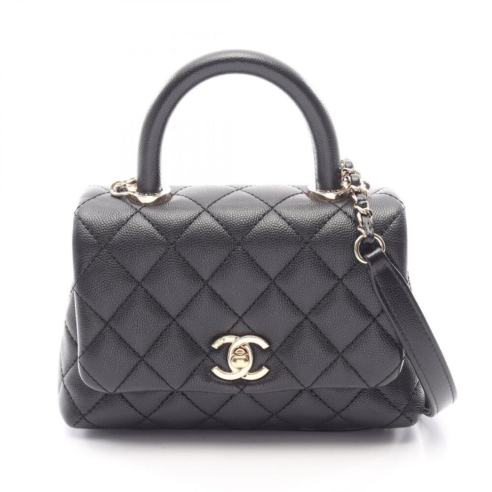 Chanel Coco Handle Top Handbag Caviar Skin Grained Calfskin Black